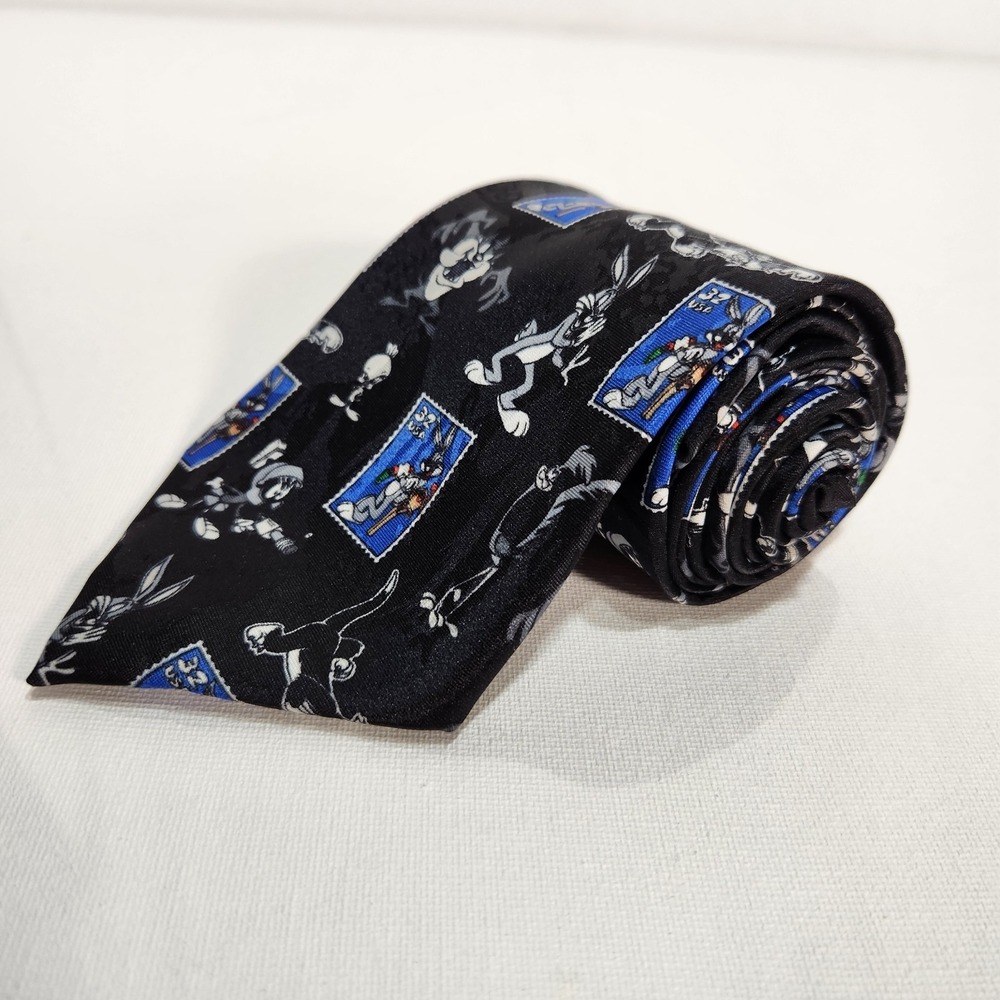 Looney Tunes Bugs Bunny‎ Necktie Licensed Cartoon Stamp Collection Black/Blue